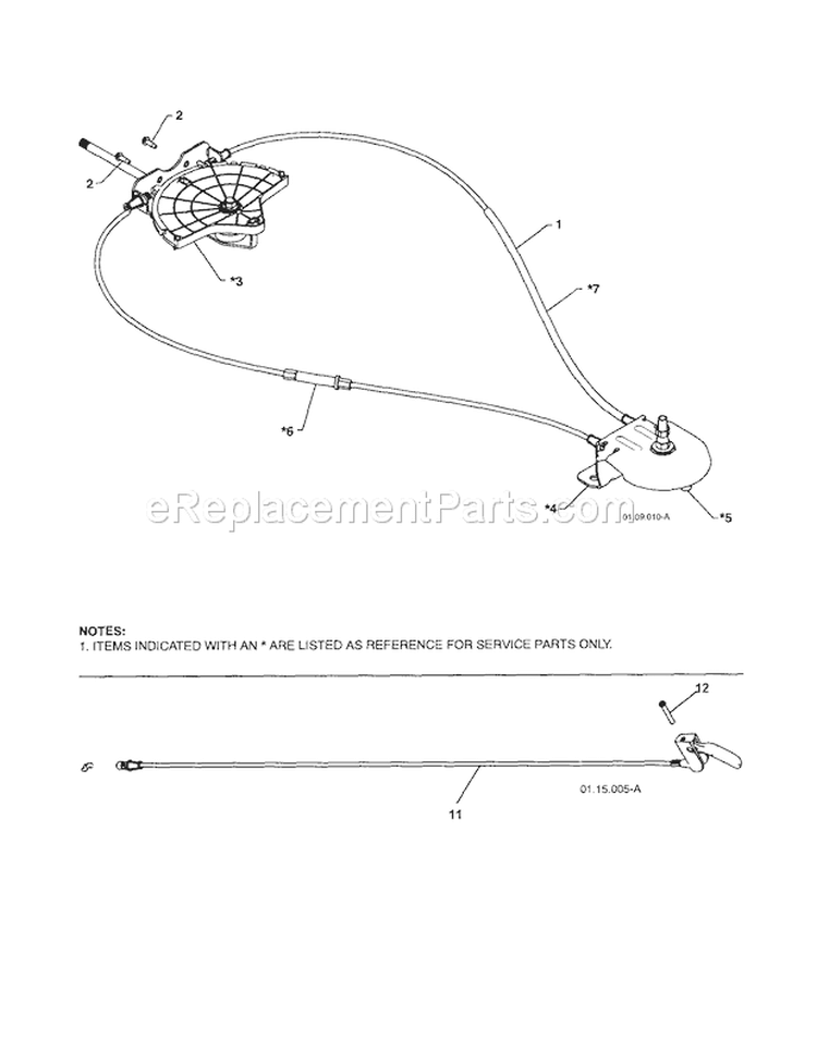 Lever/Cable Rotator/Steering Diagram and Parts List for 917254880  Craftsman Snow Blower