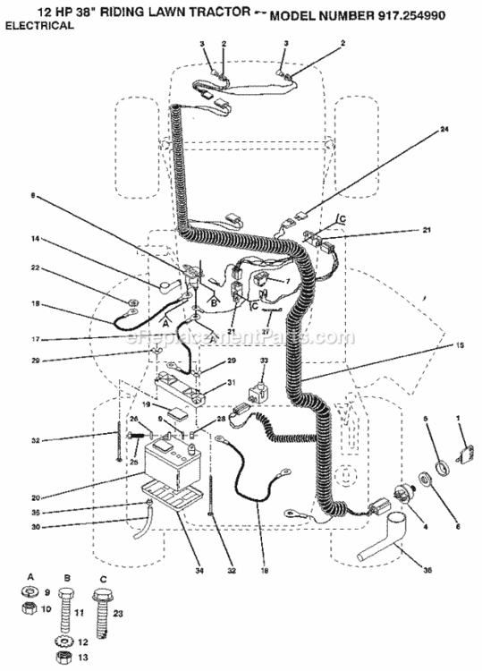 Page A Diagram and Parts List for 917254990  Craftsman Lawn Tractor