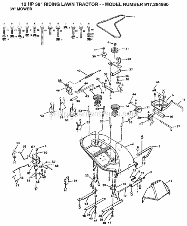 Page F Diagram and Parts List for 917254990  Craftsman Lawn Tractor