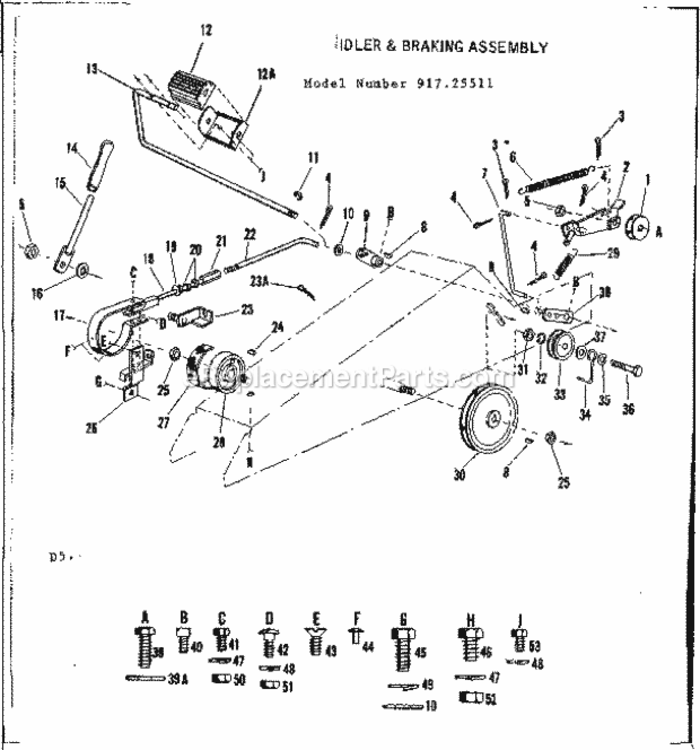 Page D Diagram and Parts List for 91725511  Craftsman Lawn Tractor