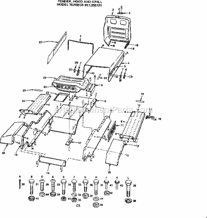 Page C Diagram and Parts List for 917255121  Craftsman Lawn Tractor