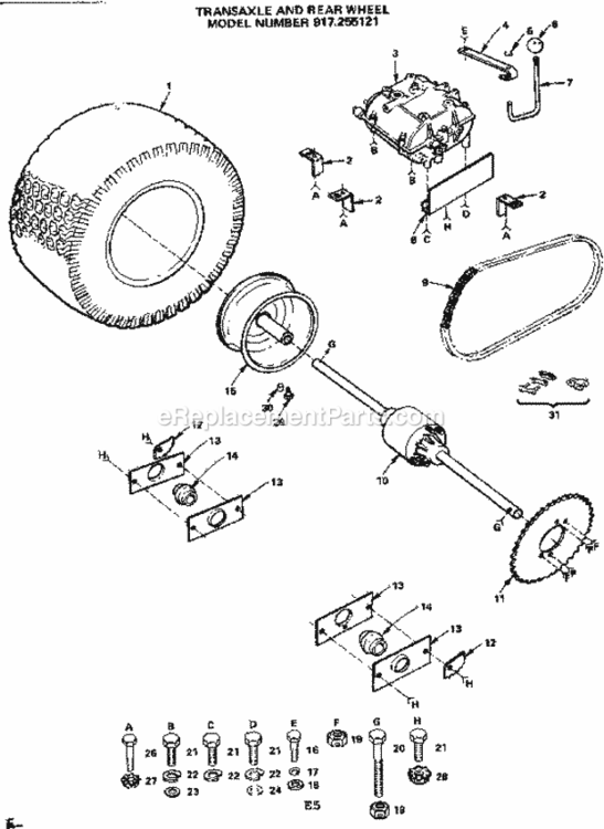 Page E Diagram and Parts List for 917255121  Craftsman Lawn Tractor