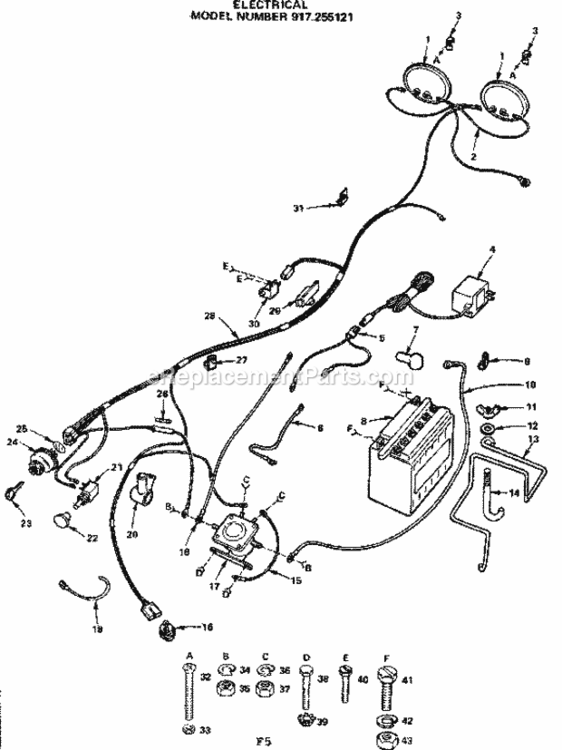 Page F Diagram and Parts List for 917255121  Craftsman Lawn Tractor