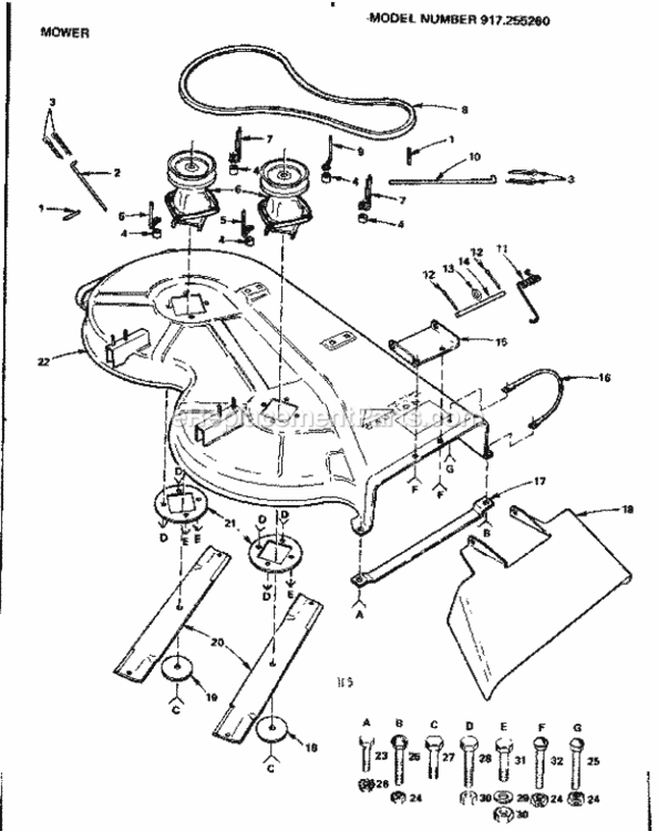 Page H Diagram and Parts List for 917255260  Craftsman Lawn Tractor