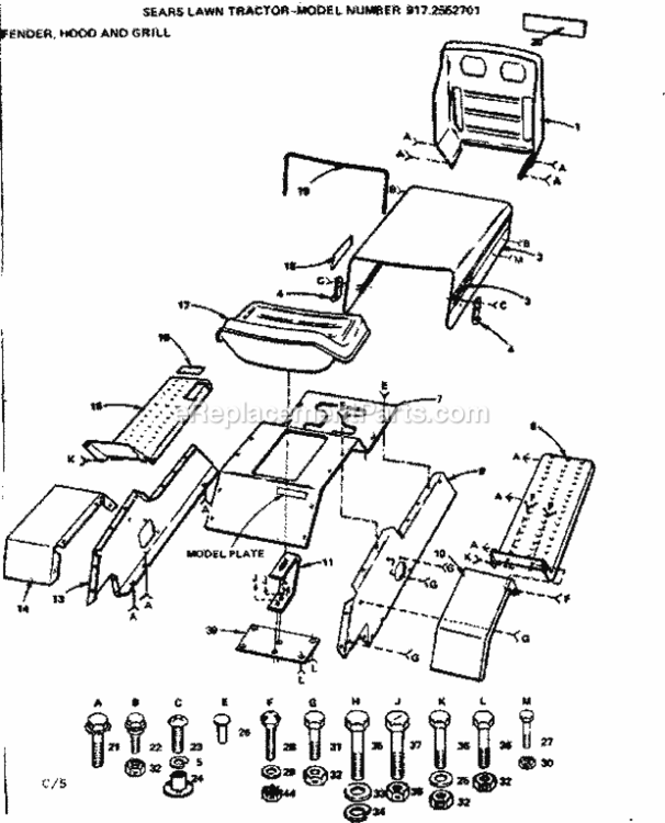 Page C Diagram and Parts List for 9172552701  Craftsman Lawn Tractor