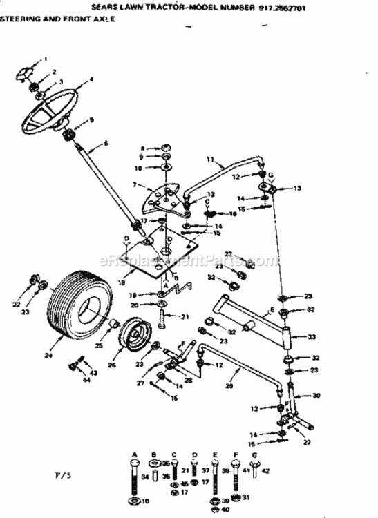 Page F Diagram and Parts List for 9172552701  Craftsman Lawn Tractor