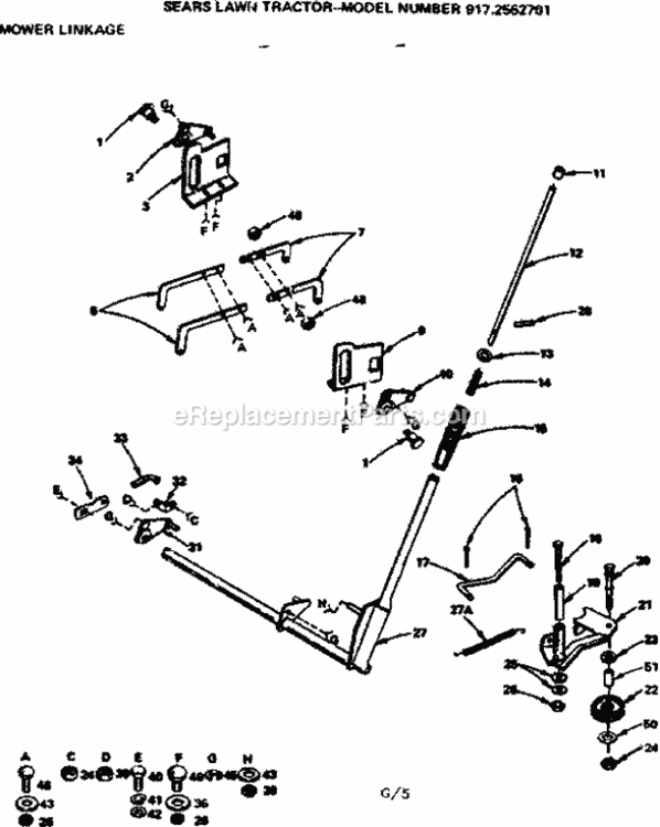 Page G Diagram and Parts List for 9172552701  Craftsman Lawn Tractor