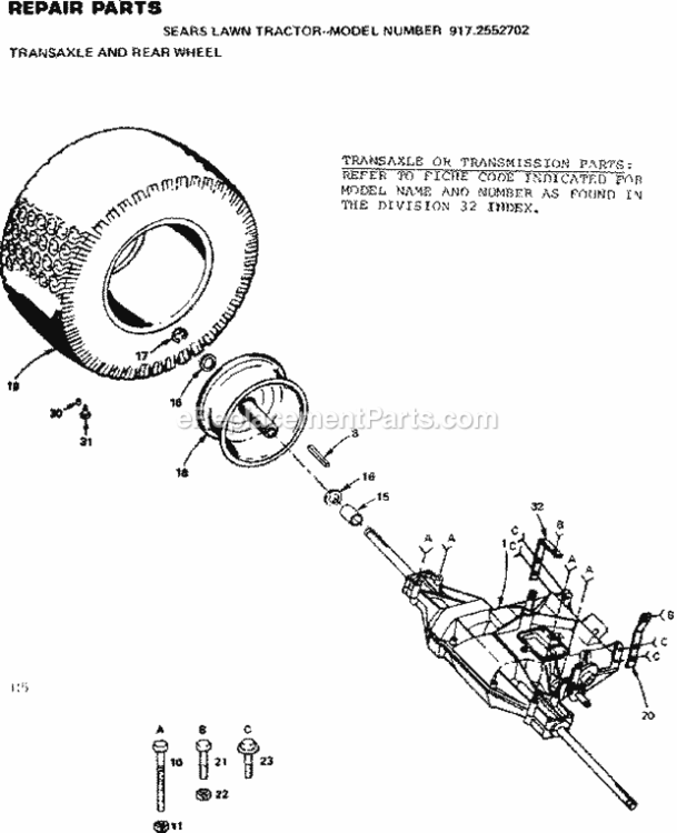 Page E Diagram and Parts List for 9172552702  Craftsman Lawn Tractor