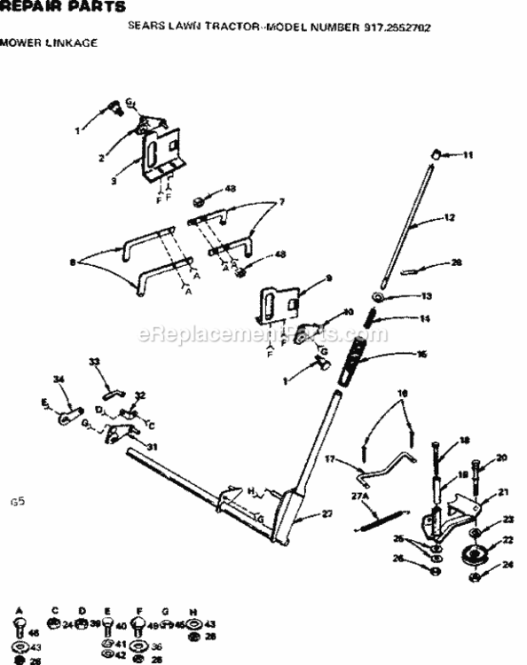 Page G Diagram and Parts List for 9172552702  Craftsman Lawn Tractor