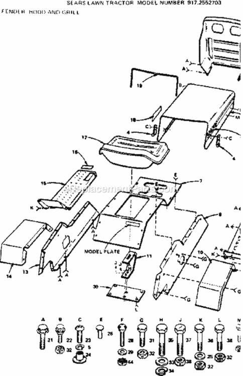 Page C Diagram and Parts List for 9172552703  Craftsman Lawn Tractor