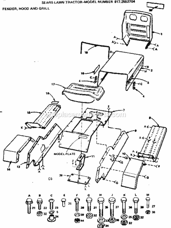 Page C Diagram and Parts List for 9172552704  Craftsman Lawn Tractor