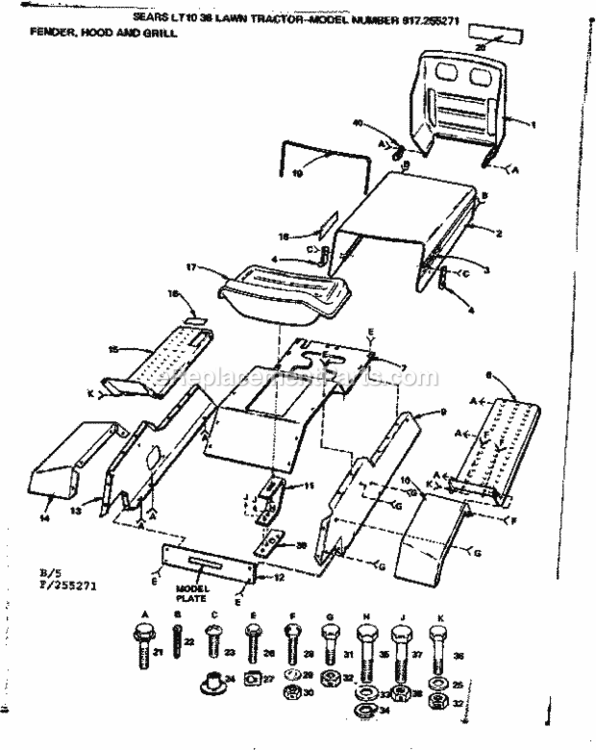 Page B Diagram and Parts List for 917255271  Craftsman Lawn Tractor