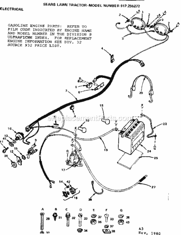Page A Diagram and Parts List for 917255272  Craftsman Lawn Tractor