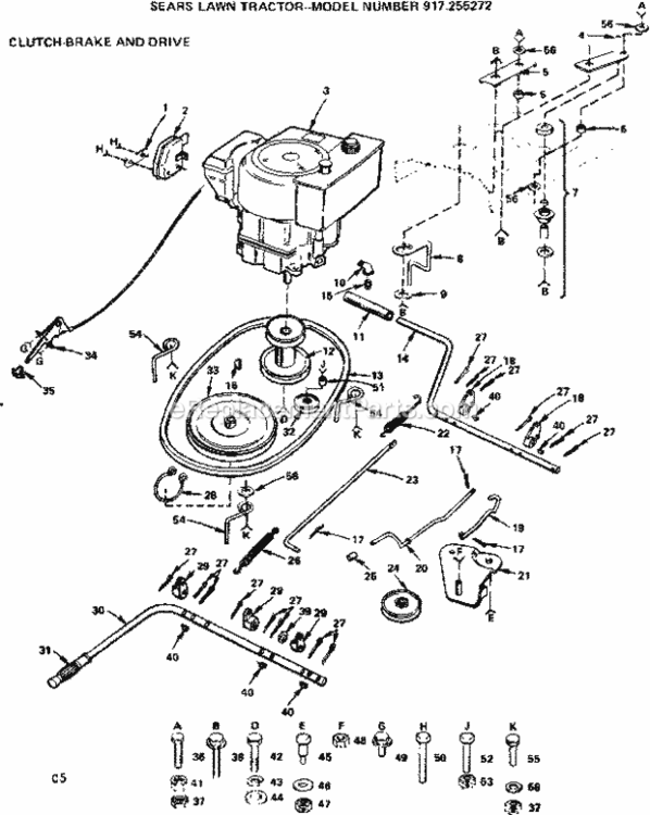 Page C Diagram and Parts List for 917255272  Craftsman Lawn Tractor