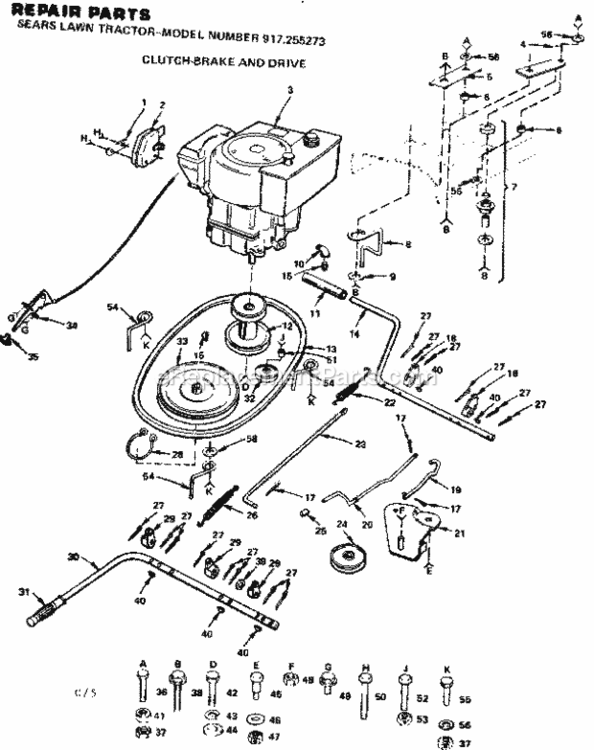 Page C Diagram and Parts List for 917255273  Craftsman Lawn Tractor