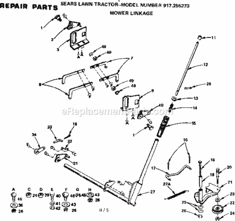 Page H Diagram and Parts List for 917255273  Craftsman Lawn Tractor