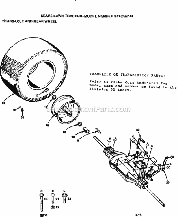 Page D Diagram and Parts List for 917255274  Craftsman Lawn Tractor