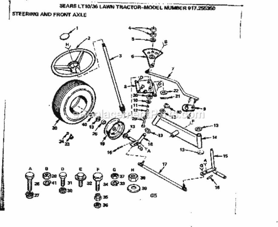 Page G Diagram and Parts List for 917255350  Craftsman Lawn Tractor