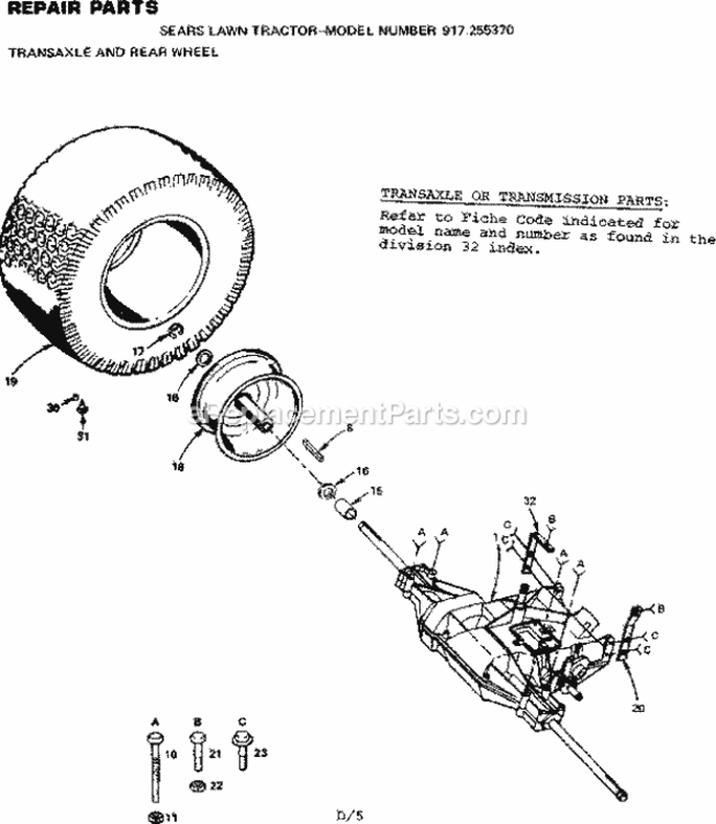 Page D Diagram and Parts List for 917255370  Craftsman Lawn Tractor