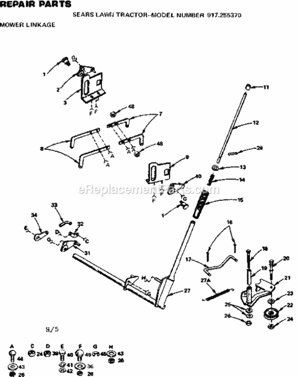 Page H Diagram and Parts List for 917255370  Craftsman Lawn Tractor