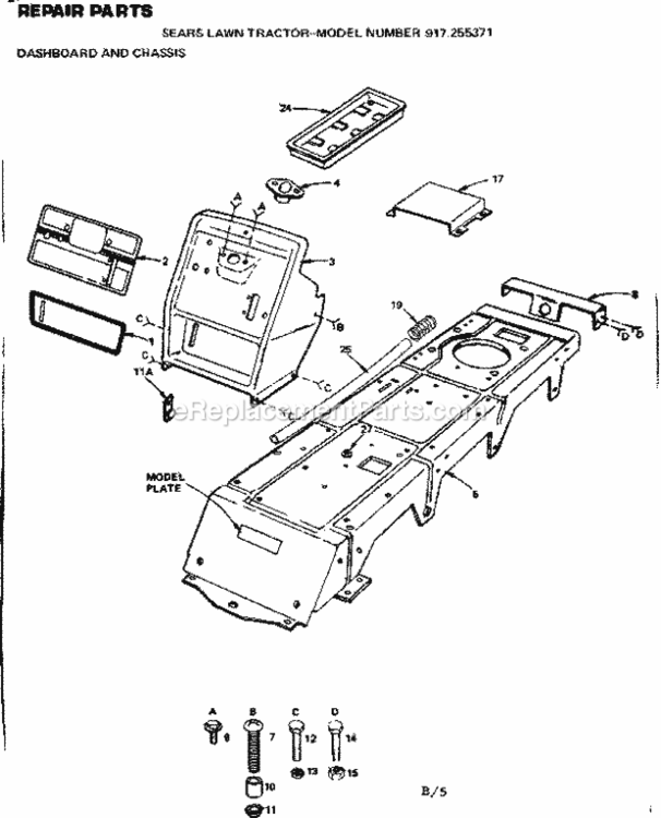 Page B Diagram and Parts List for 917255371  Craftsman Lawn Tractor