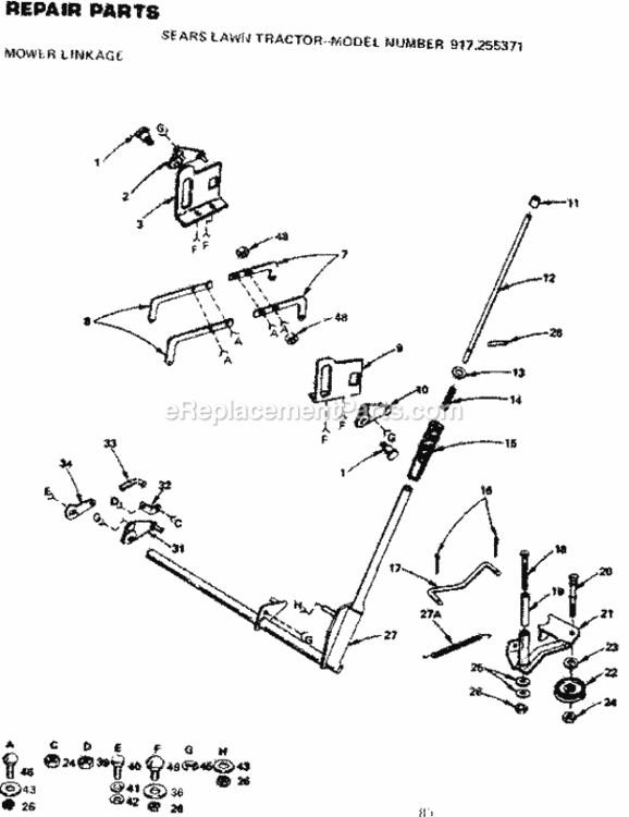 Page H Diagram and Parts List for 917255371  Craftsman Lawn Tractor