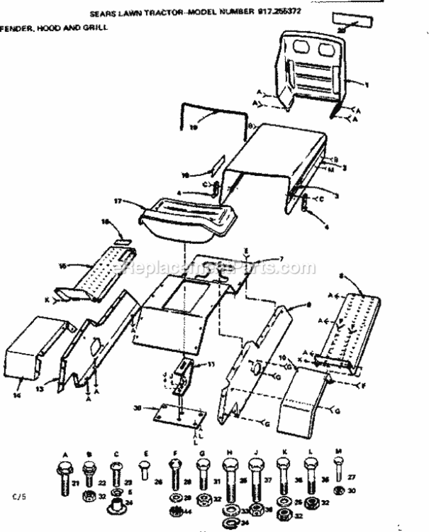 Page C Diagram and Parts List for 917255372  Craftsman Lawn Tractor