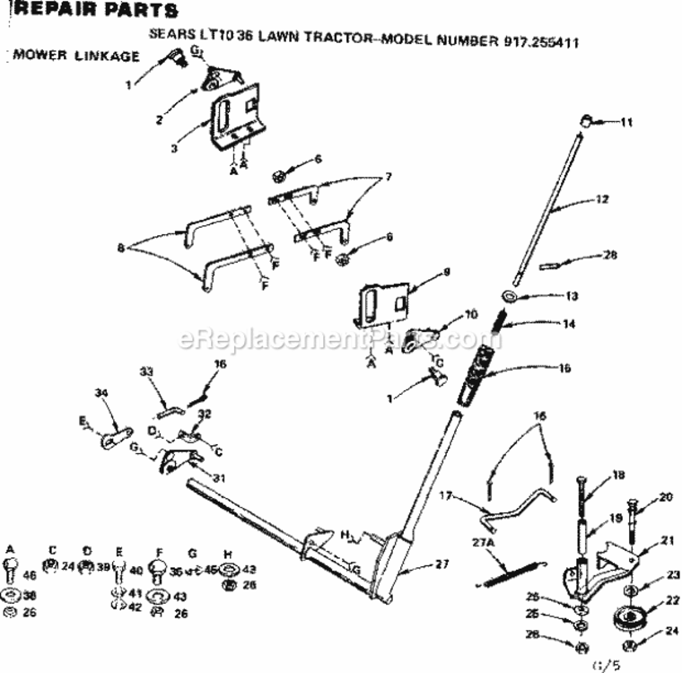Page G Diagram and Parts List for 917255411  Craftsman Lawn Tractor