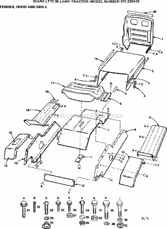 Page B Diagram and Parts List for 917255413  Craftsman Lawn Tractor