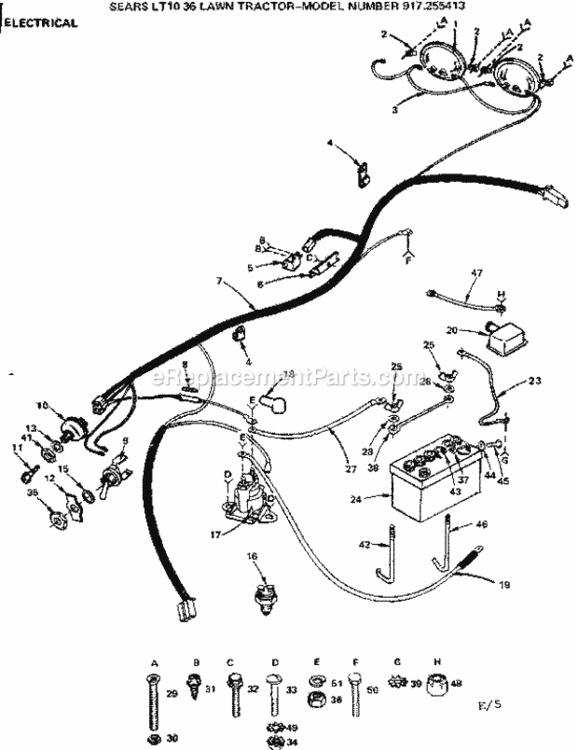 Page E Diagram and Parts List for 917255413  Craftsman Lawn Tractor