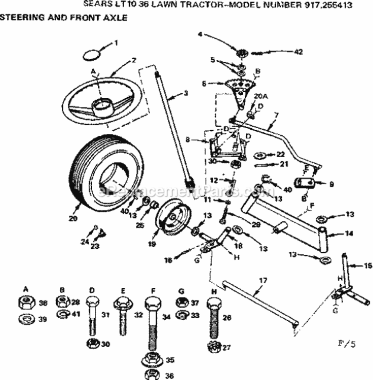 Page F Diagram and Parts List for 917255413  Craftsman Lawn Tractor
