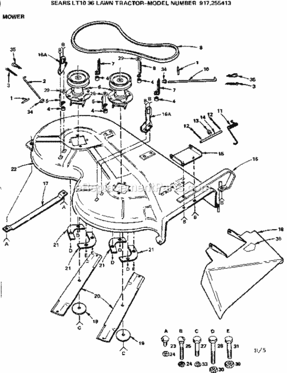 Page H Diagram and Parts List for 917255413  Craftsman Lawn Tractor