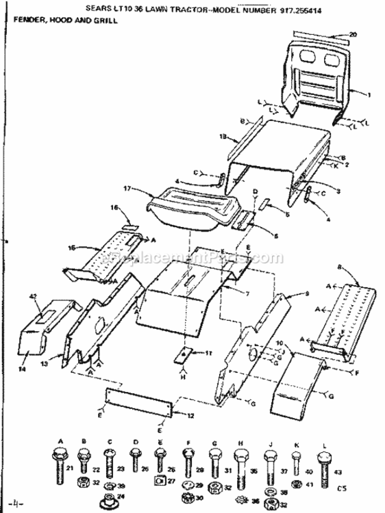 Page C Diagram and Parts List for 917255414  Craftsman Lawn Tractor