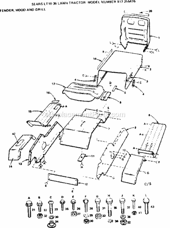 Page C Diagram and Parts List for 917255416  Craftsman Lawn Tractor