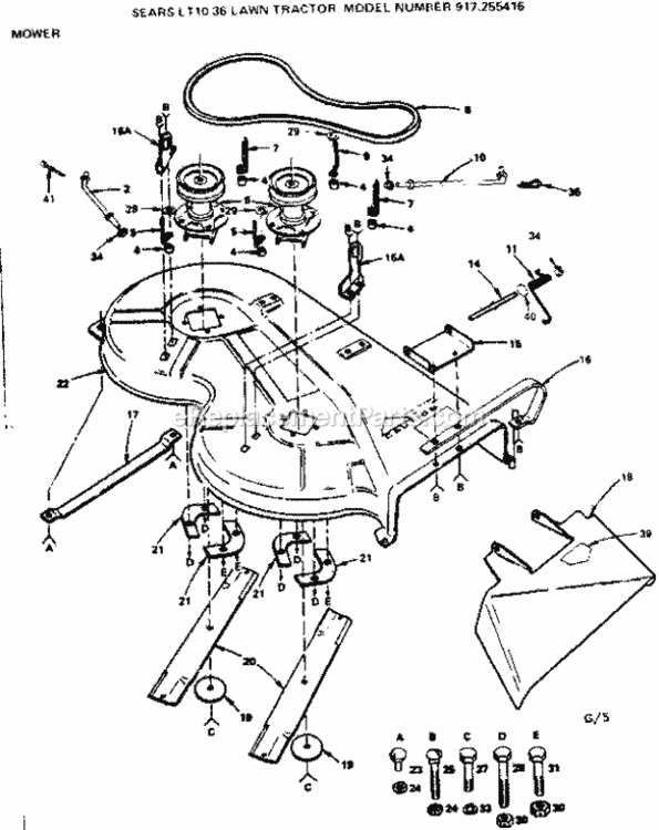 Page G Diagram and Parts List for 917255416  Craftsman Lawn Tractor