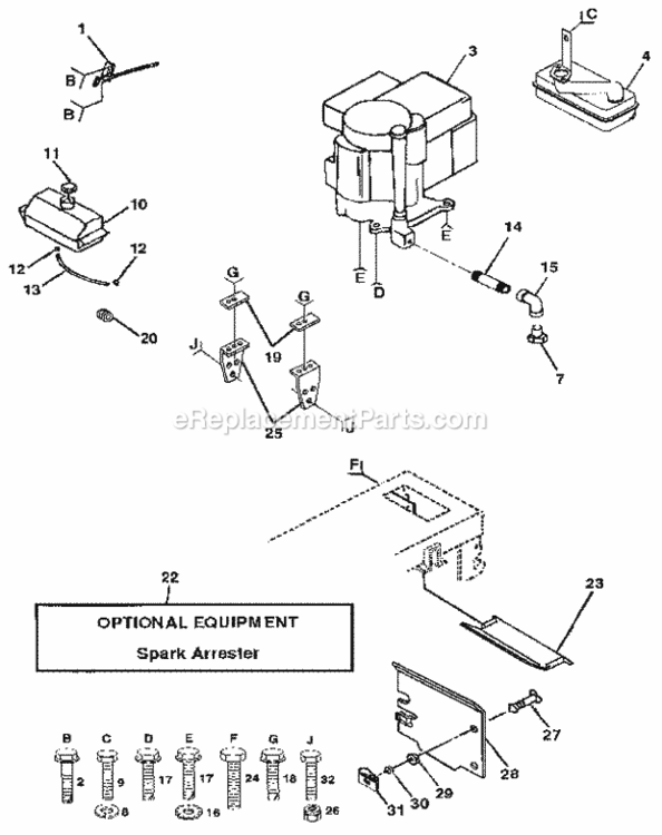Page E Diagram and Parts List for 917255460  Craftsman Lawn Tractor