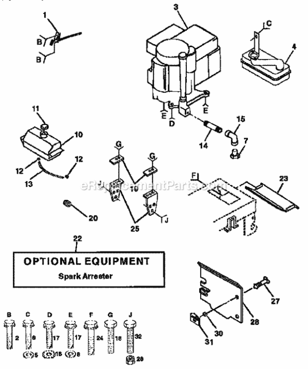 Page E Diagram and Parts List for 917255461  Craftsman Lawn Tractor