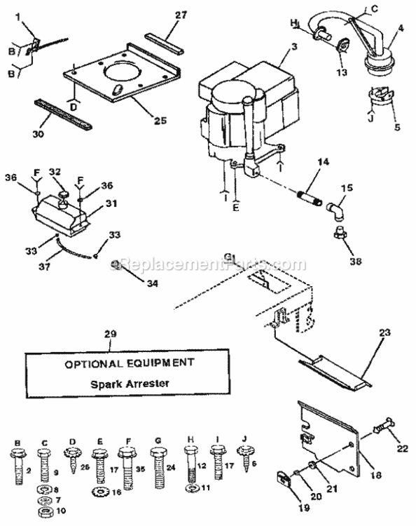 Page E Diagram and Parts List for 917255574  Craftsman Lawn Tractor