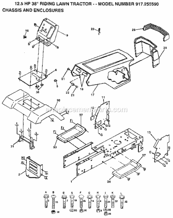 Page D Diagram and Parts List for 917255590  Craftsman Lawn Tractor