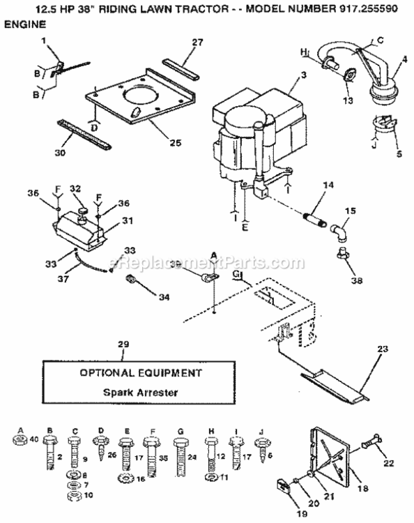 Page G Diagram and Parts List for 917255590  Craftsman Lawn Tractor