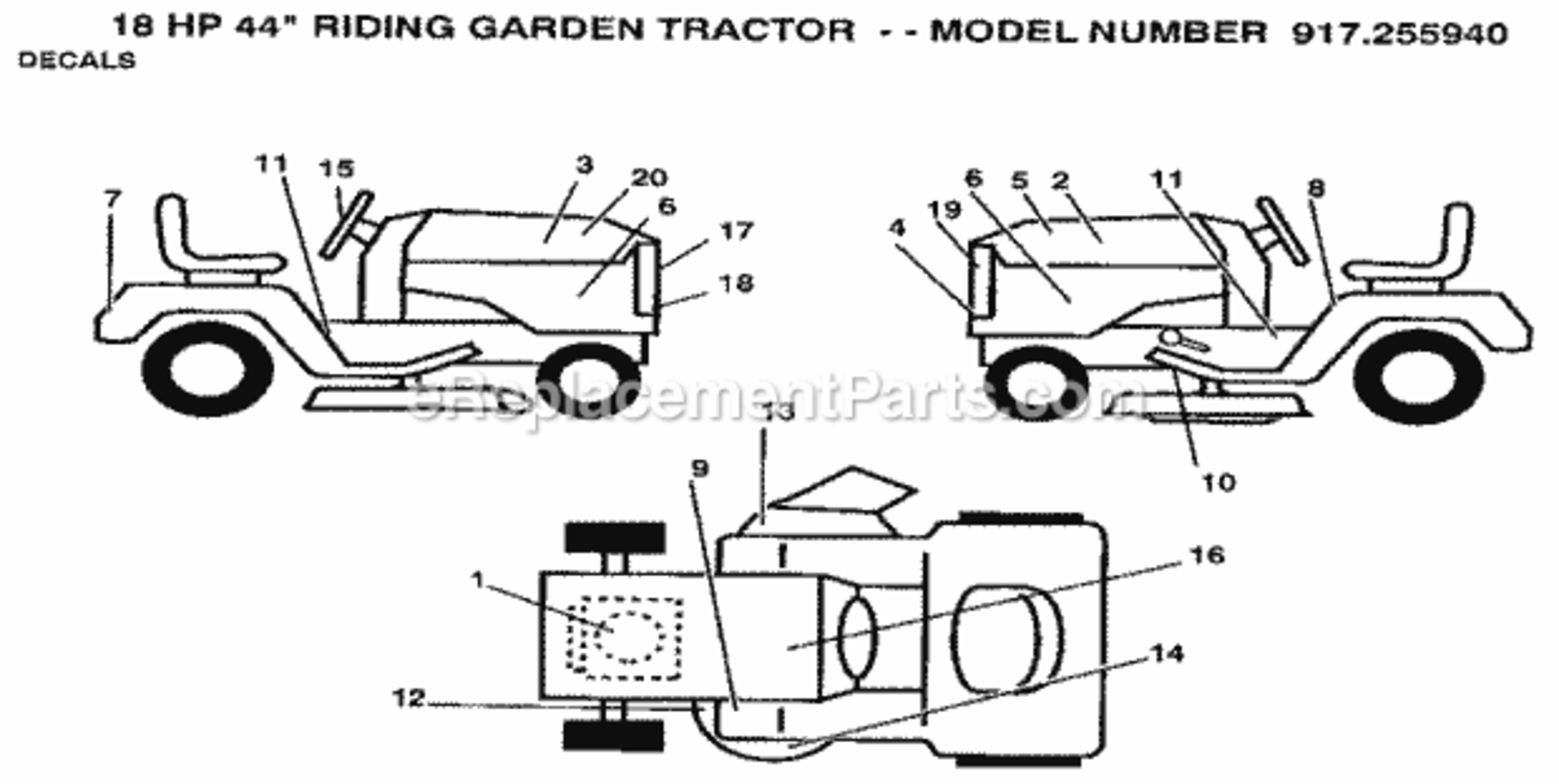 Page A Diagram and Parts List for 917255940  Craftsman Lawn Tractor