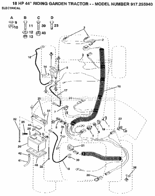 Page B Diagram and Parts List for 917255940  Craftsman Lawn Tractor