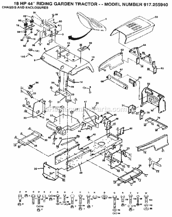 Page C Diagram and Parts List for 917255940  Craftsman Lawn Tractor