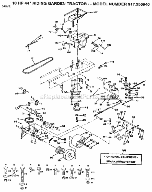 Page D Diagram and Parts List for 917255940  Craftsman Lawn Tractor