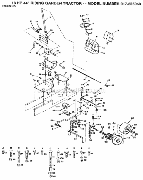 Page E Diagram and Parts List for 917255940  Craftsman Lawn Tractor