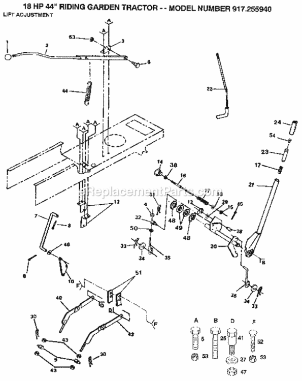 Page F Diagram and Parts List for 917255940  Craftsman Lawn Tractor