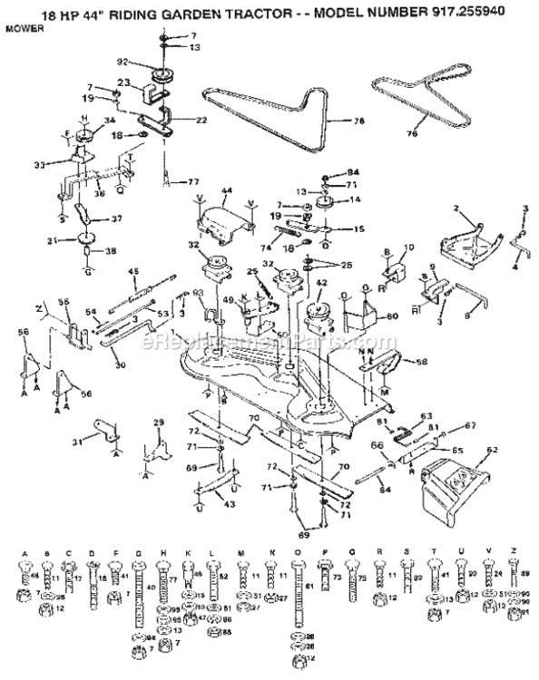 Page G Diagram and Parts List for 917255940  Craftsman Lawn Tractor
