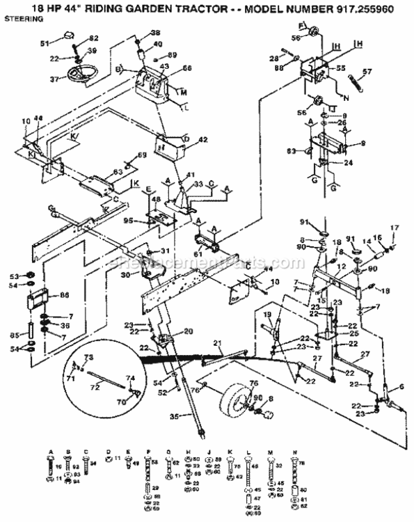 Page D Diagram and Parts List for 917255960  Craftsman Lawn Tractor