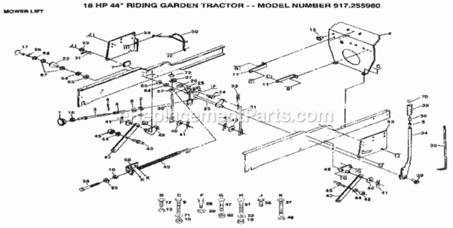 Page E Diagram and Parts List for 917255960  Craftsman Lawn Tractor
