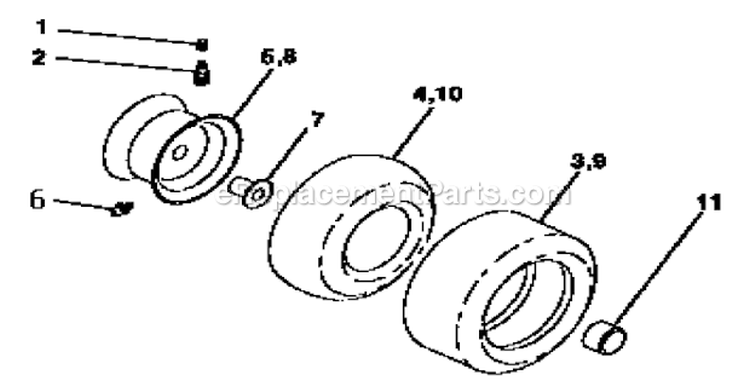 Wheels And Tires Diagram and Parts List for 917256501  Craftsman Lawn Tractor